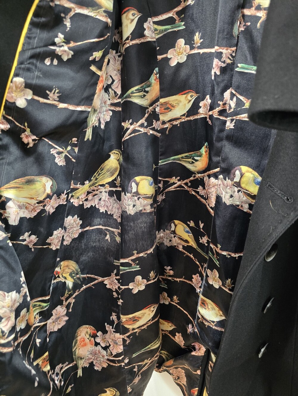 Ted Baker Cashmere Virgin Wool Blend Sateen Bird Print Lined Winter Coat Size 2 - Picture 14 of 16